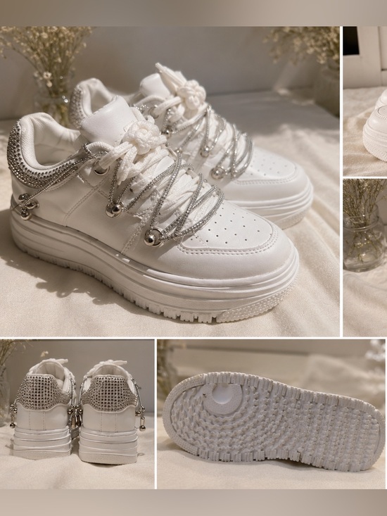 Shoes - Statement White Platform Sneakers ✨ Silver Details